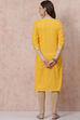 Yellow Cotton Straight Kurta image number 4